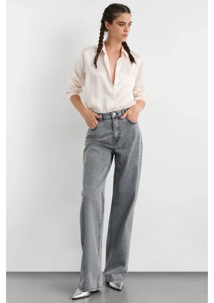 Kadın Saten Klasik Gömlek Natural fiyatları