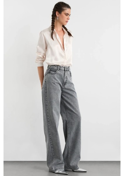 Kadın Saten Klasik Gömlek Natural modelleri