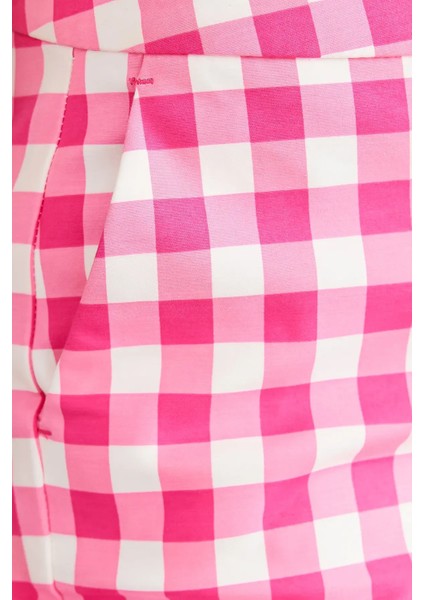 Kadın Kareli Yüksek Bel Elastik Bel Şort Pembe indirimleri