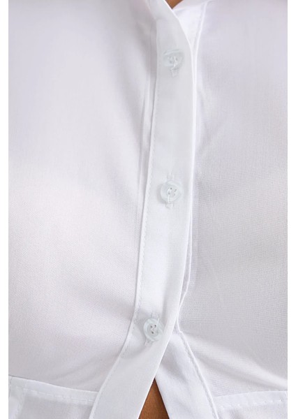 Kadın Korseli Kemer Uzun Kollu Kırpılmış Gömlek White indirimleri