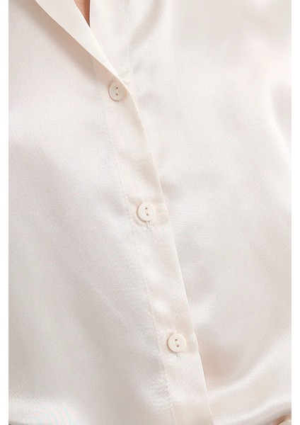Kadın Saten Klasik Gömlek Natural indirimleri