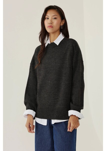 Kadın Bisiklet Yaka Relax Fit Yumuşak Triko Kazak Grey modelleri