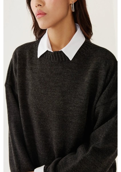 Kadın Bisiklet Yaka Relax Fit Yumuşak Triko Kazak Grey fırsatları