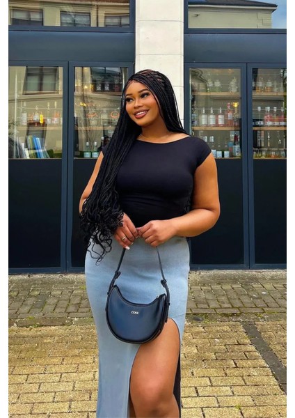 Kadın Orta Bel Yırtmaçlı Maxi Etek Grey