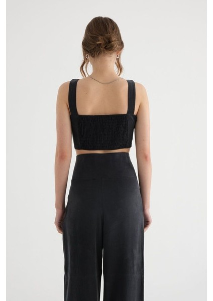 Kadın Kare Yaka Korse Crop Top Siyah fırsatları