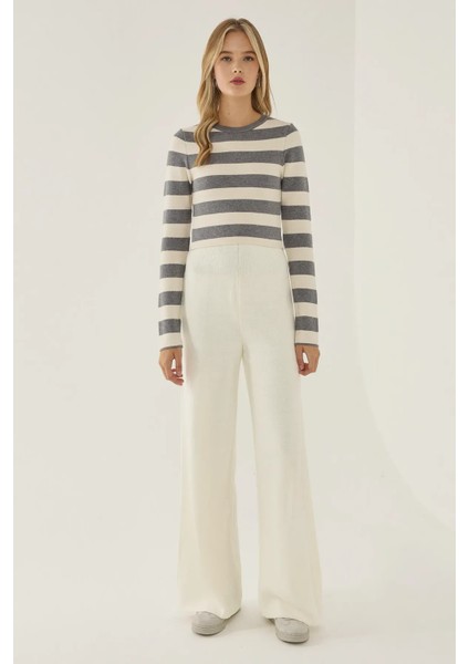 Kadın Çizgili Bisiklet Yaka Triko Üst Grey fiyatları