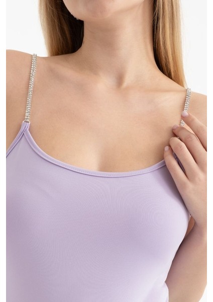 Kadın Scoop Yaka Elmas Kayışlı Vücut Purple fırsatları