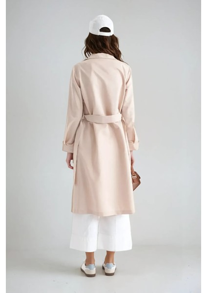 Kadın Kemerli Düğmeli Trençkot Fildişi Doğal fiyatları