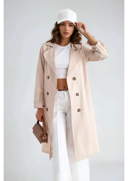 Kadın Kemerli Düğmeli Trençkot Fildişi Doğal fırsatları