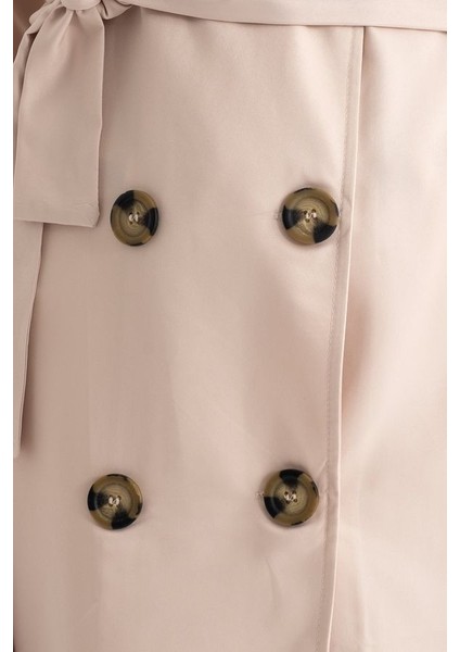 Kadın Kemerli Düğmeli Trençkot Fildişi Doğal indirimleri