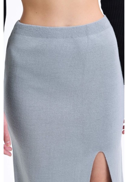 Kadın Orta Bel Yırtmaçlı Maxi Etek Grey