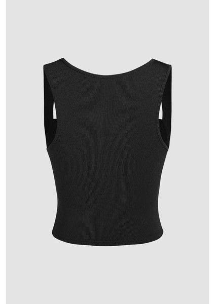 Kadın Drape Kare Yaka Bluz Siyah