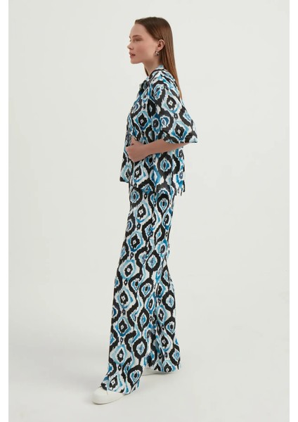 Kadın Dökümlü Kısa Kollu Saten Boho Gömlek Blue fırsatları