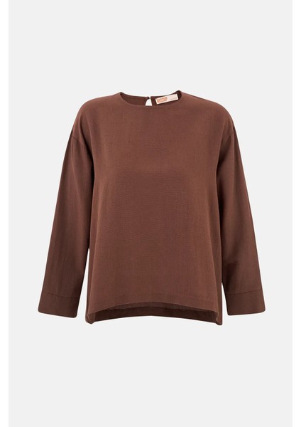 Kadın Keten Karışımı Çikolata Kahverengi Üst Kestane Kahvesi