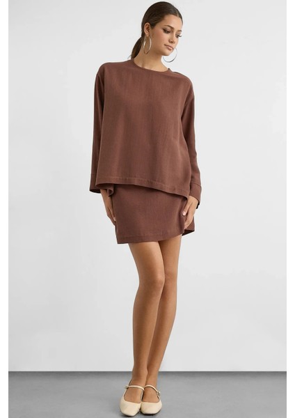 Kadın Keten Karışımı Çikolata Kahverengi Üst Kestane Kahvesi fırsatları