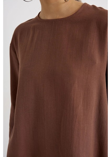 Kadın Keten Karışımı Çikolata Kahverengi Üst Kestane Kahvesi