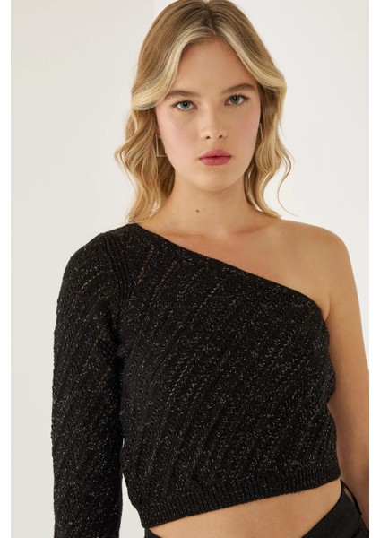 Kadın Tek Kollu Triko Üst Black fırsatları
