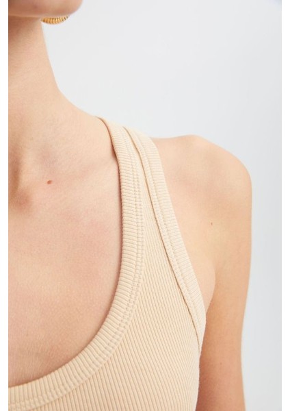 Kadın Düz Yuvarlak Yakalı Temel Kamu Üst Krem Doğal fırsatları