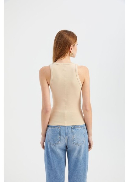 Kadın Düz Yuvarlak Yakalı Temel Kamu Üst Krem Doğal indirimleri