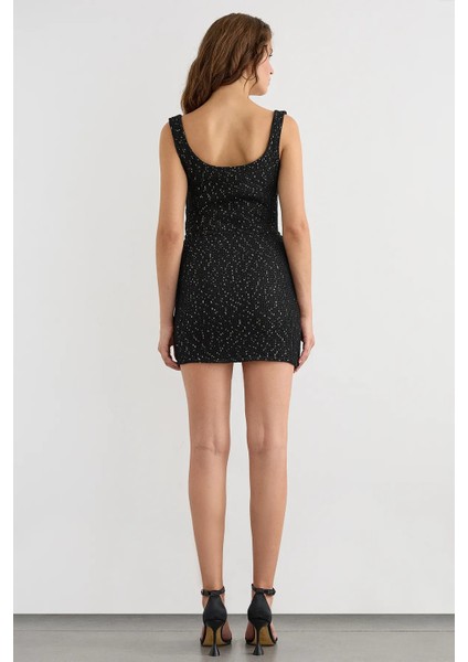 Kadın Sequin İşlemeli Örme Sarım Etek - Dikişsiz Kenar ve Kemerli Black fırsatları