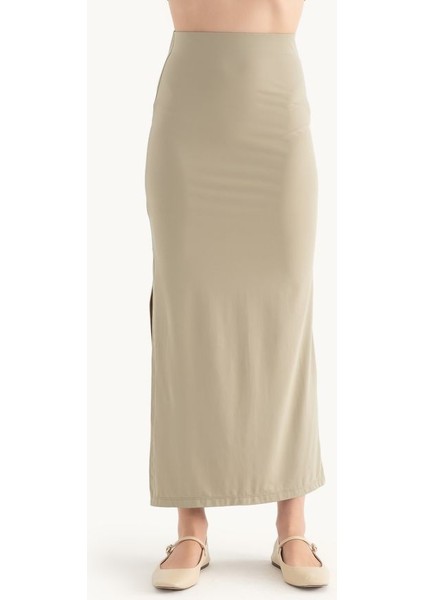 Kadın Yan Yırtmaçlı Yüksek Bel Maxi Etek Green fırsatları