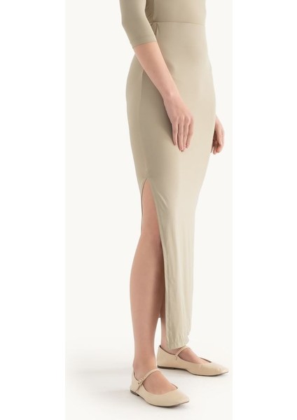 Kadın Yan Yırtmaçlı Yüksek Bel Maxi Etek Green indirimleri