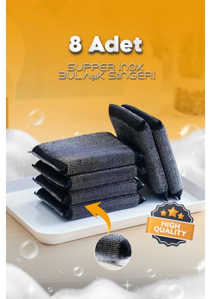 8 Adet Sihirli Inox Tel Bulaşık Süngeri – Paslanmaz Çelik, Yağ ve Kir Sökücü Sünger