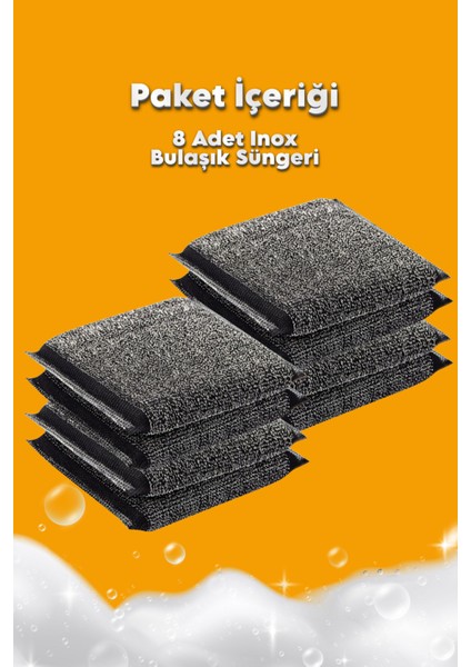 8 Adet Sihirli Inox Tel Bulaşık Süngeri – Paslanmaz Çelik, Yağ ve Kir Sökücü Sünger fırsatları