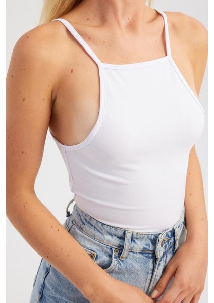 Kadın Halter Boyunlu Pamuklu Cami Üst Beyaz fırsatları