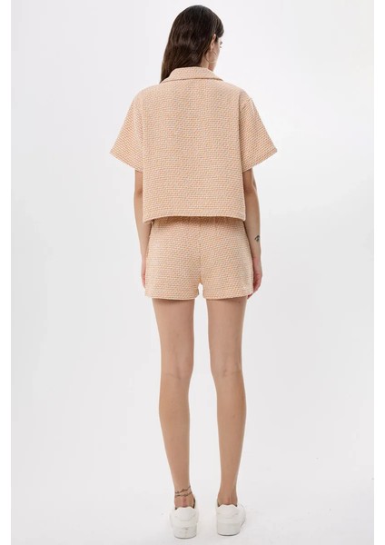 Kadın Düğmeli Kısa Kollu Keten Bluz Yellow fırsatları