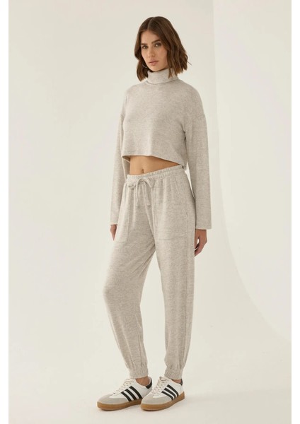 Kadın Esnek Bel Dikişli Eşofman Altı Natural modelleri