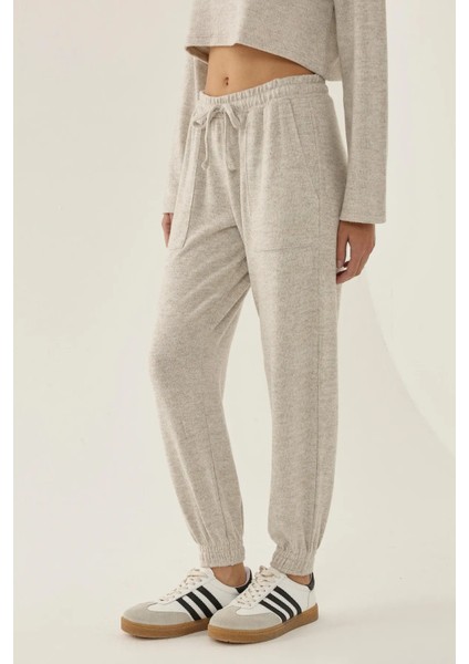 Kadın Esnek Bel Dikişli Eşofman Altı Natural fırsatları