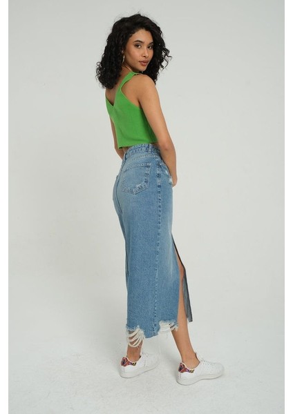 Kadın V Yaka Örme Fitilli Fermuarlı Crop Top Yeşil fiyatları