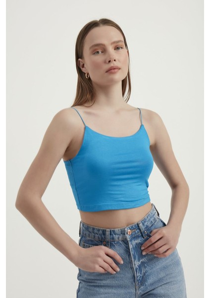 Kadın Askılı Crop Basic Kısa Bluz Blue fiyatları