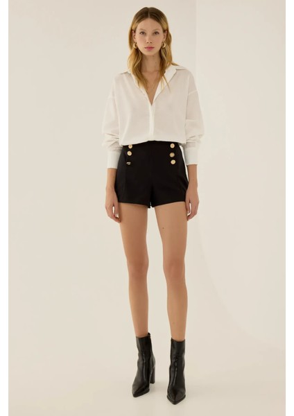 Kadın Altın Düğme Detaylı Siyah Şort Siyah fiyatları