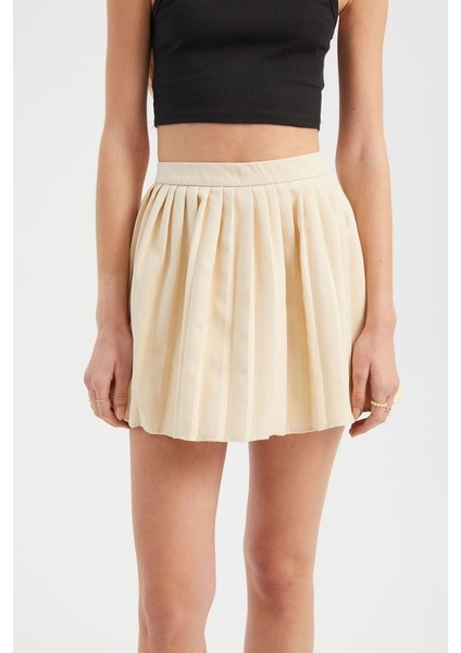 Kadın Yüksek Bel Büzgülü Mini Etek Natural fırsatları
