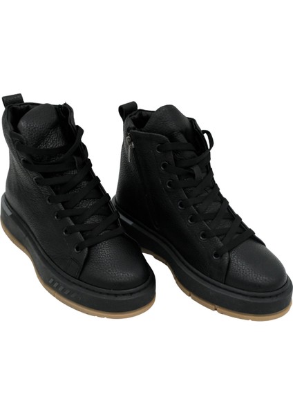 Orla Hakiki Deri 6 cm Boy Uzatan Kadın Bot - Siyah