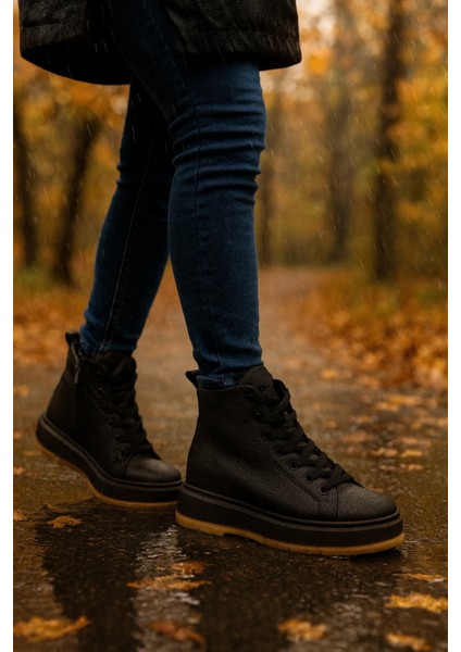 Orla Hakiki Deri 6 cm Boy Uzatan Kadın Bot - Siyah fırsatları