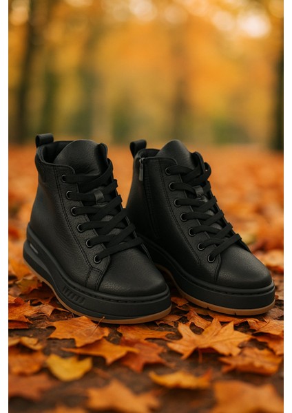 Orla Hakiki Deri 6 cm Boy Uzatan Kadın Bot - Siyah indirimleri