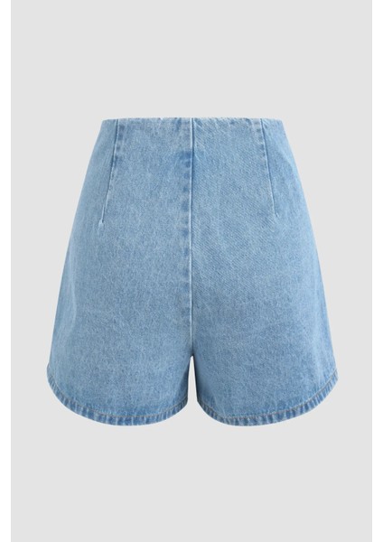 Kadın Yüksek Bel Denim Şort Etek Maya Mavisi fırsatları