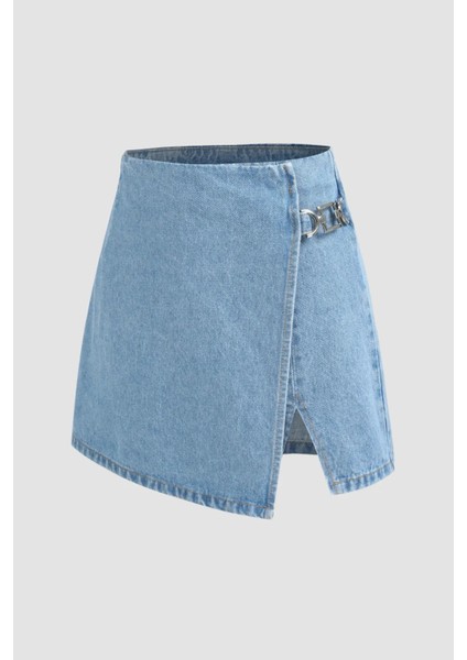Kadın Yüksek Bel Denim Şort Etek Maya Mavisi indirimleri