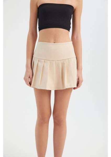 Kadın Yüksek Bel Pileli Mini Etek Natural fiyatları