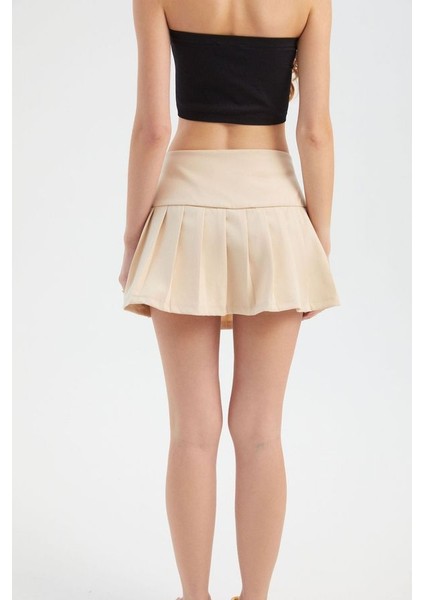 Kadın Yüksek Bel Pileli Mini Etek Natural fırsatları