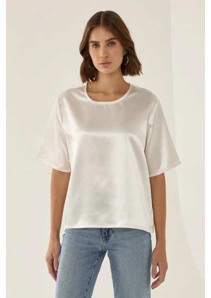 Kadın Saten Bisiklet Yaka Bluz Natural fiyatları