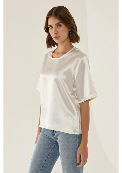 Kadın Saten Bisiklet Yaka Bluz Natural modelleri