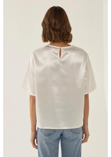 Kadın Saten Bisiklet Yaka Bluz Natural fırsatları