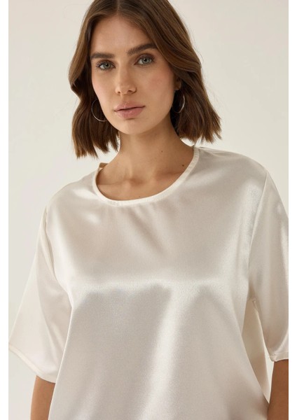 Kadın Saten Bisiklet Yaka Bluz Natural indirimleri