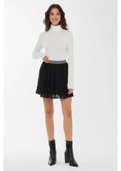 Kadın Pileli Mini Etek Black