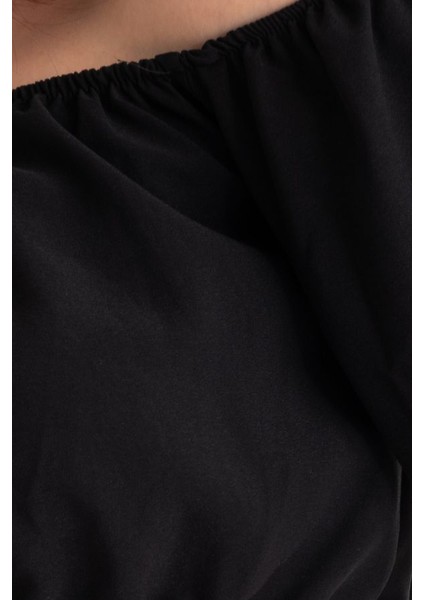 Kadın 2 Parça: Off Shoulder Balon Kollu Crop Top & Orta Yüksek Bel Düz Bacak Pantolon Black indirimleri