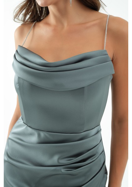 Kadın Firuze Taş Askılı Uzun Söz Nişan Abiye Elbise fırsatları